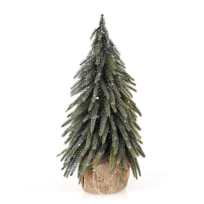 Ялинка лита Flora у джутовому мішечку зі срібним глітером 35 см (13197) - фото 1 Ялинка лита Flora у джутовому мішечку зі срібним глітером 35 см (13197) - фото 1