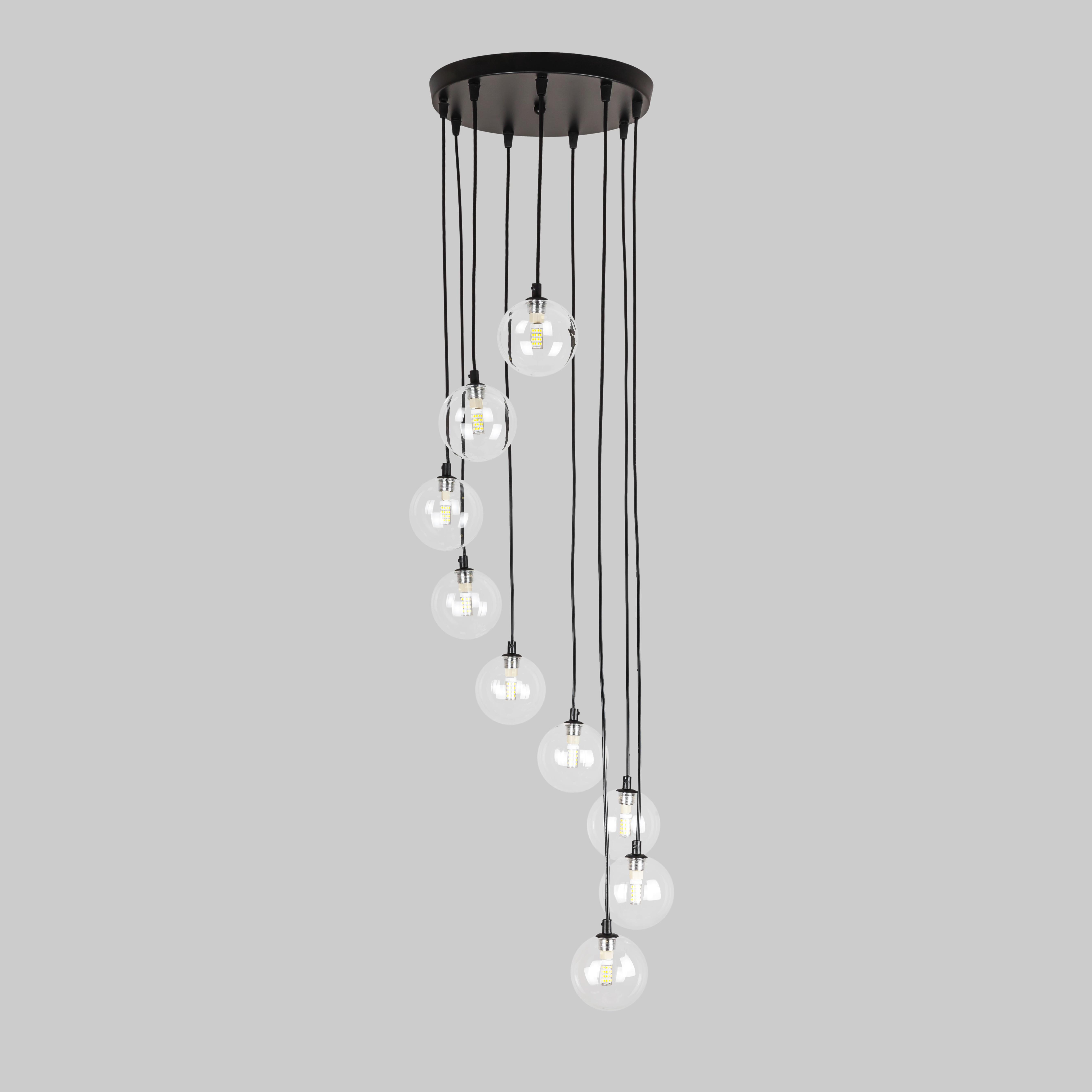 Люстра с прозрачными шарами на 9 ламп Черный (61-P1009F-9 BK+CL 300)