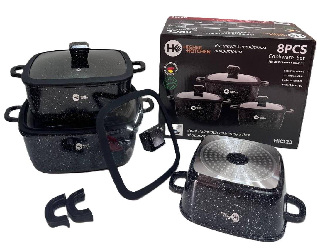 Набір квадратних каструль Higher Kitchen HK-323 Чорний (25580313) - фото 3