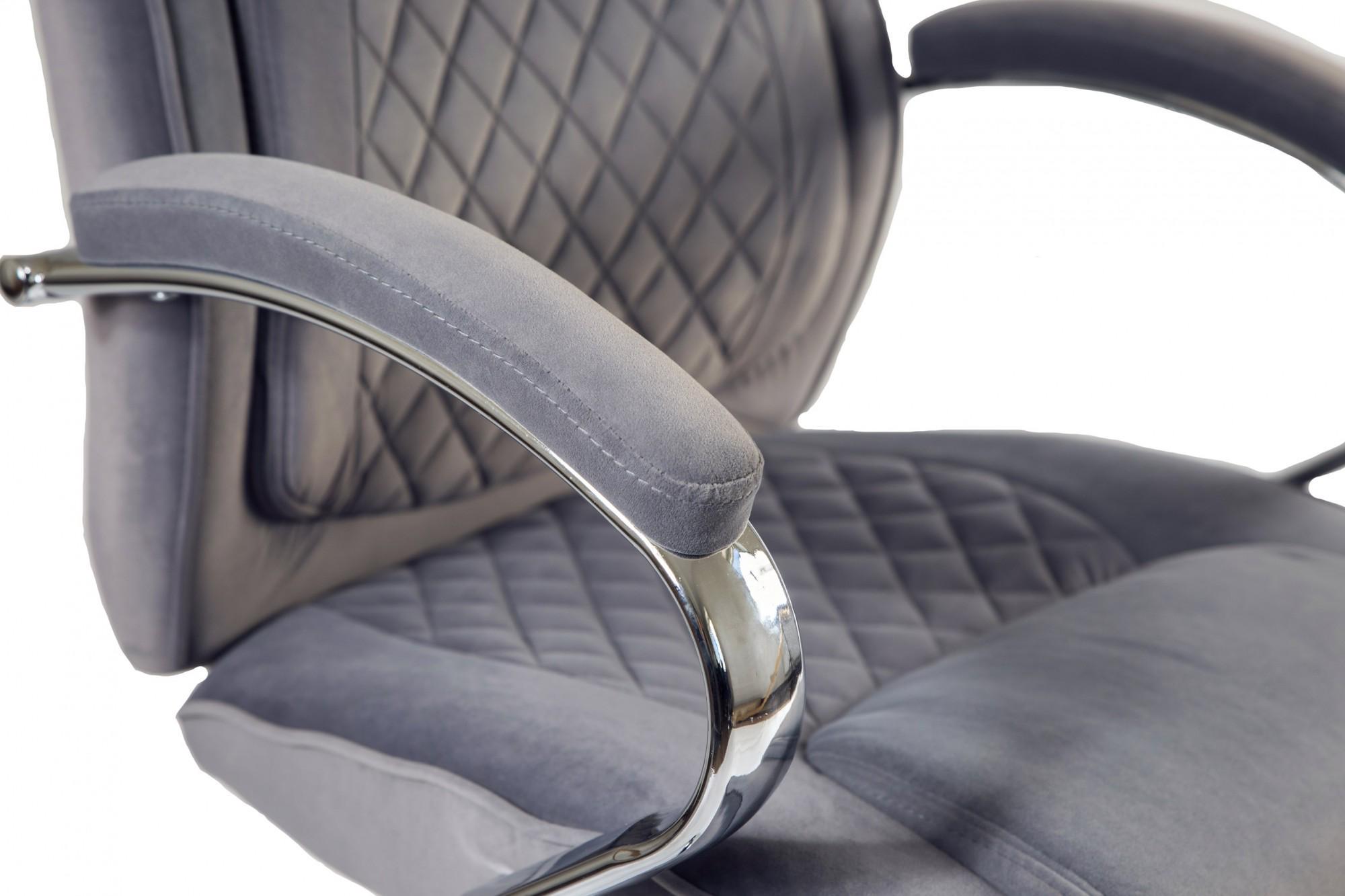 Кресло офисное компьютерное LamboDesign хром Anyfix экозамша Серый - фото 6