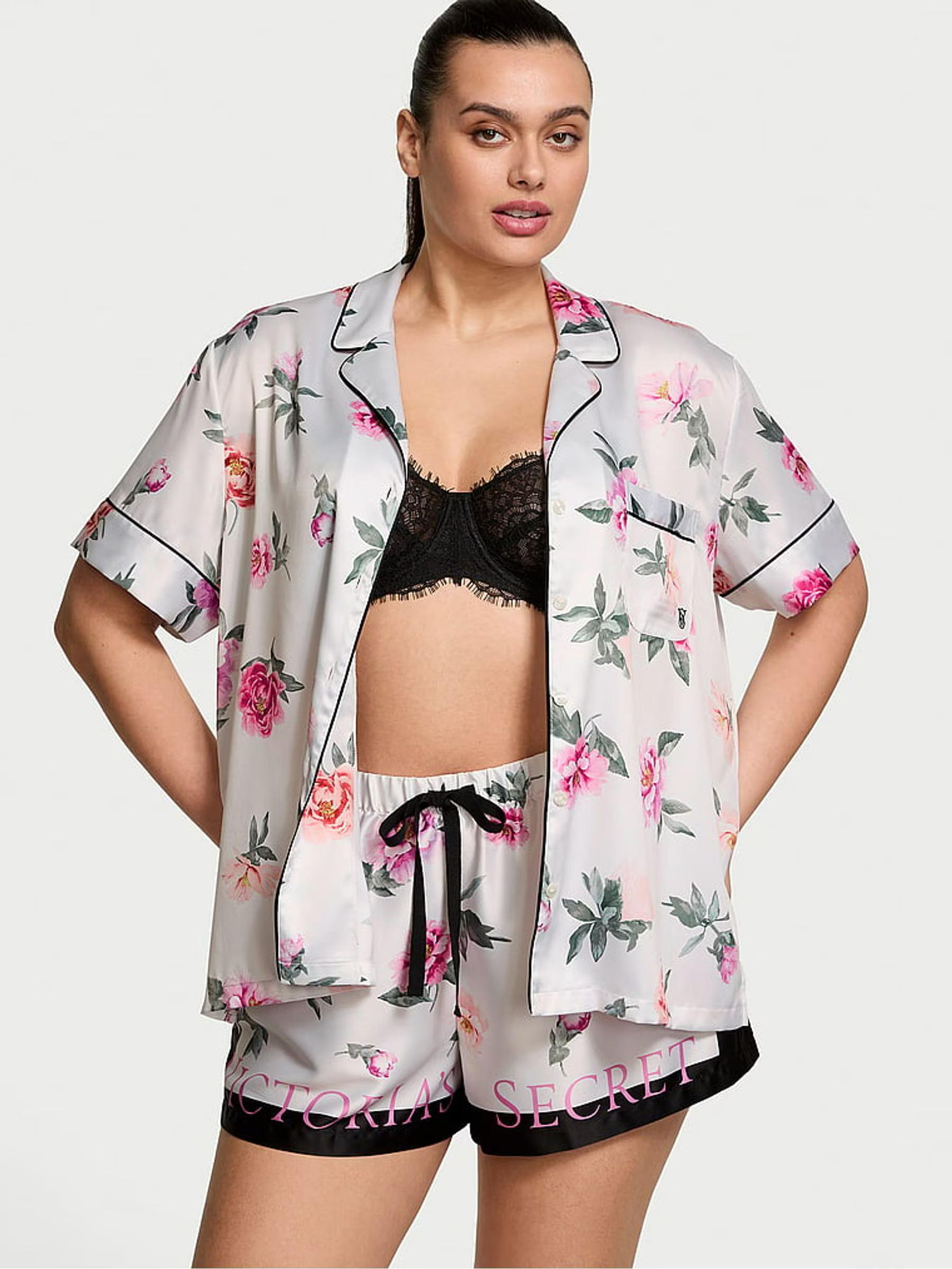 Піжама сатинова сорочка/шорти Victoria's Secret Coconut White Floral Satin Short Pyjama Set S Білий (26811554D)