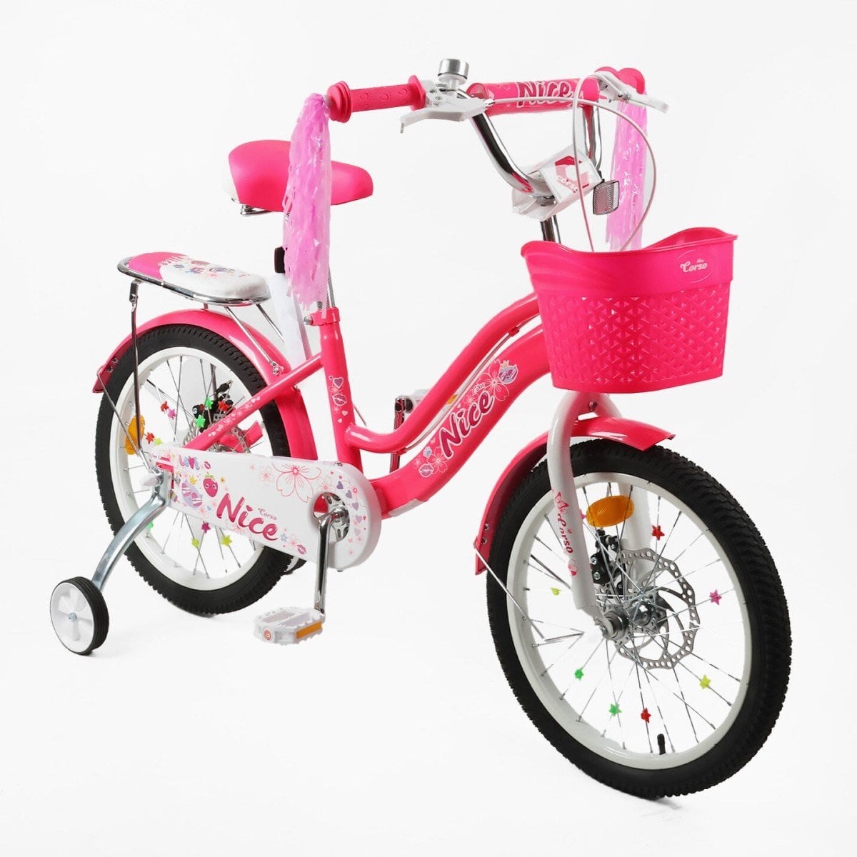 Велосипед двухколесный Corso Nice 18" с корзиной и багажником Малиновый