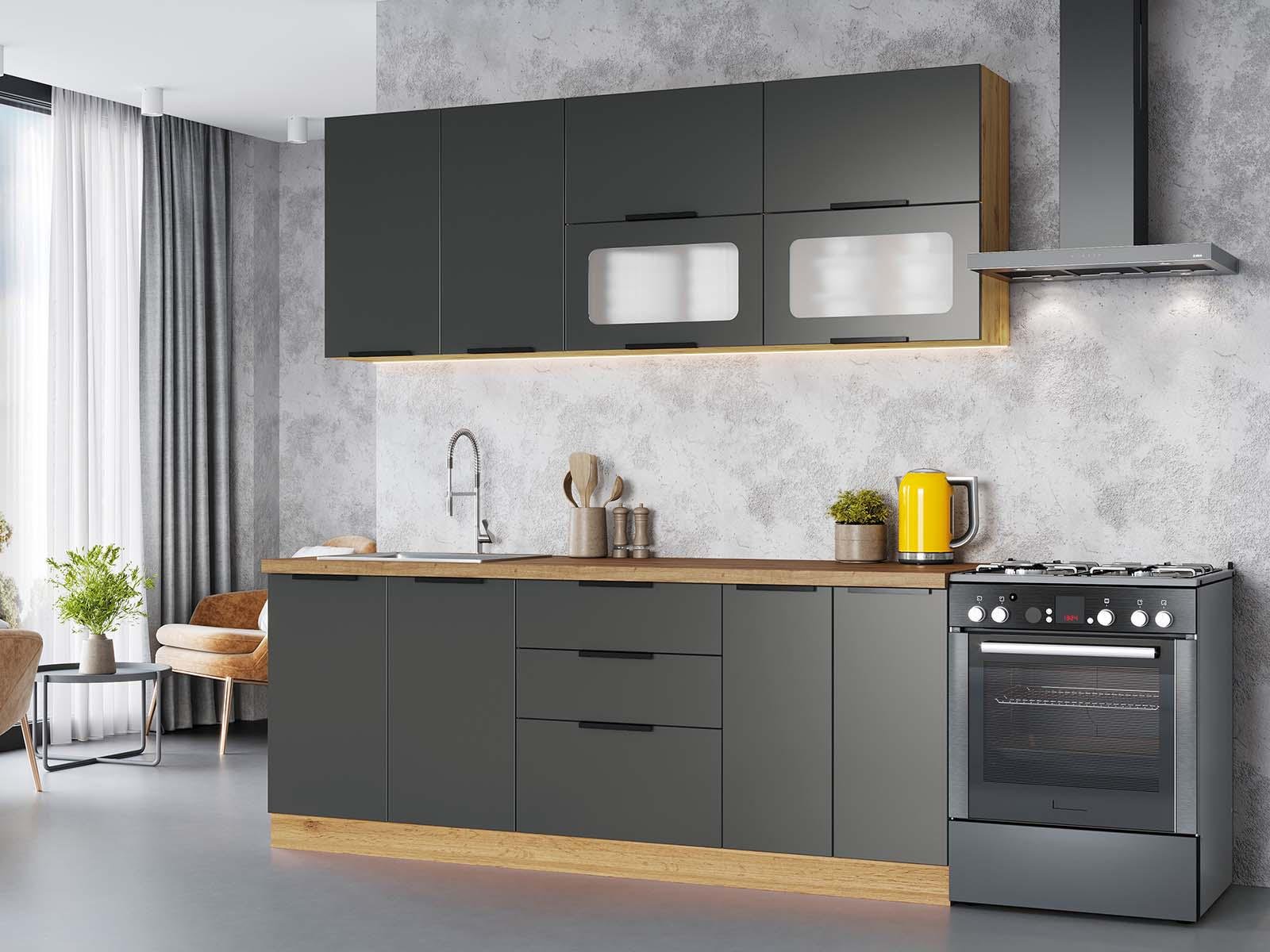 Кухня пряма Олівія 200 см Граніт (S-80-006-207) Кухня пряма Олівія 200 см Граніт (S-80-006-207)