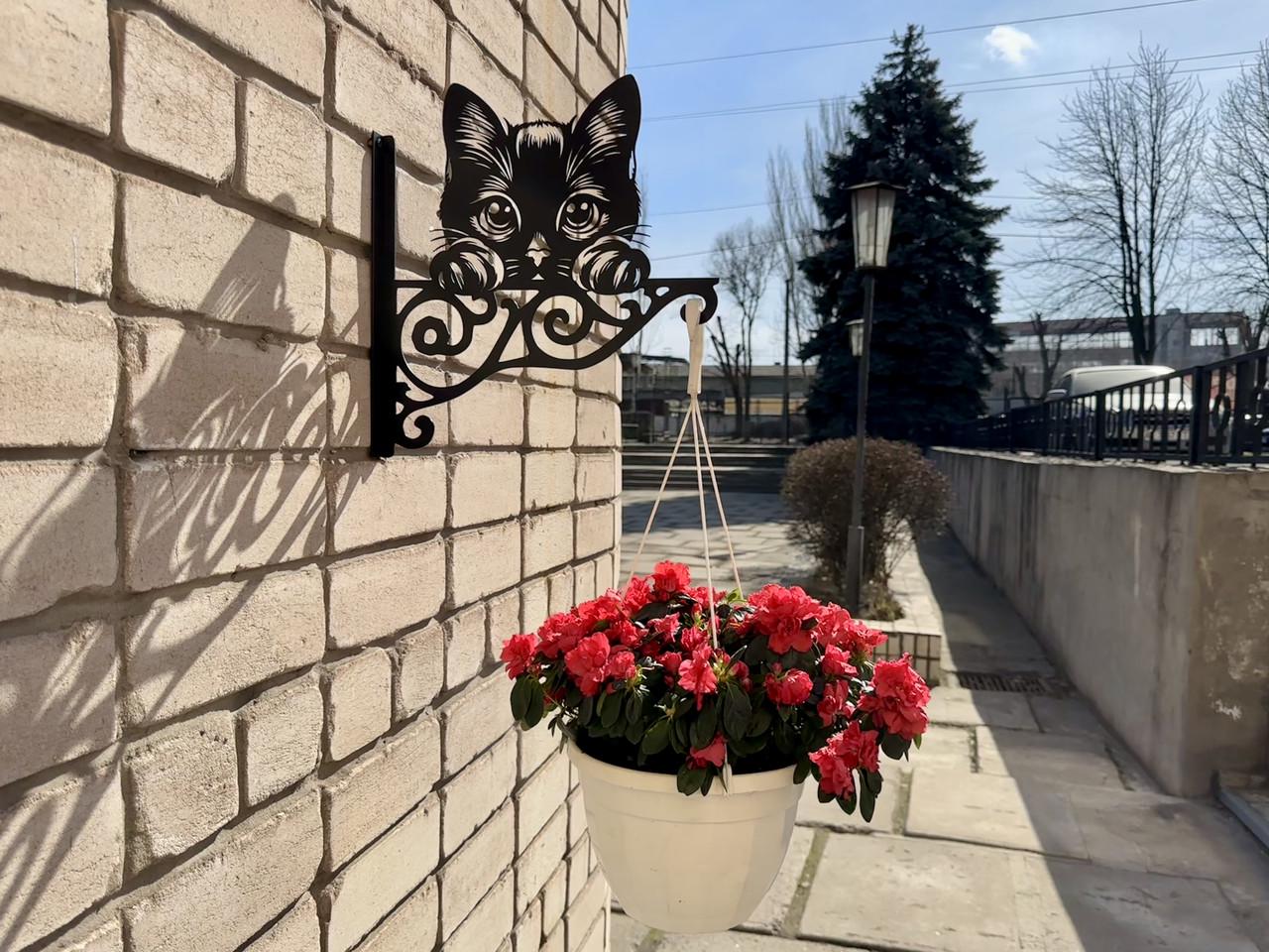 Кронштейн Милый котенок для кашпо с цветами метал Черный (Б012) - фото 3 Кронштейн Милый котенок для кашпо с цветами метал Черный (Б012) - фото 3