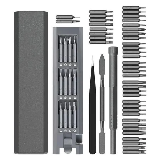 Набір прецизійних викруток 46-в-1 42 біти/магнітна ручка/лопатка та пінцет/алюмінієвий кейс для телефонів і ноутбуків (SCREW-SET-46IN1-GRY)