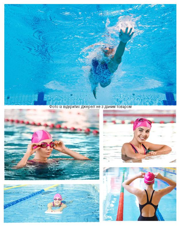 Окуляри та шапочка для плавання жіноча з берушами та зажимом для носа у басейн в футлярі Рожевий - фото 10