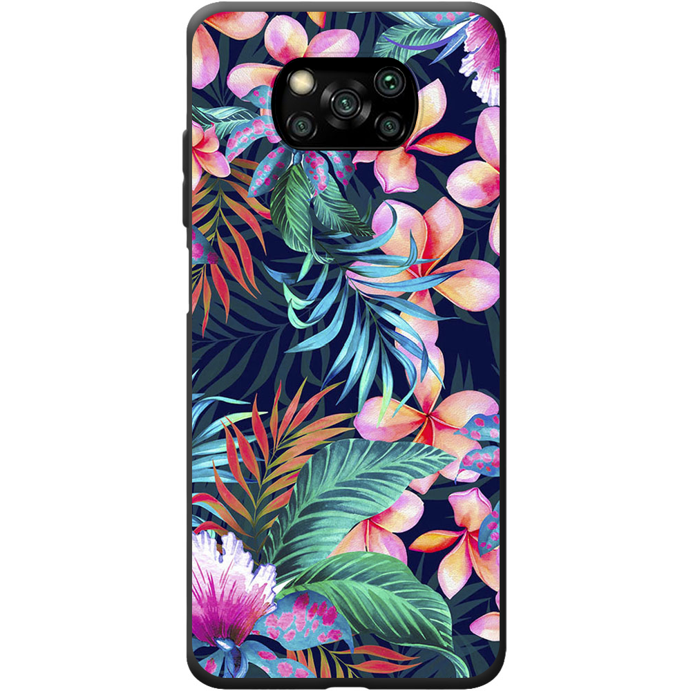 Чехол BoxFace Poco X3 flowers in the tropics Черный силикон (41288-up1971-41933)