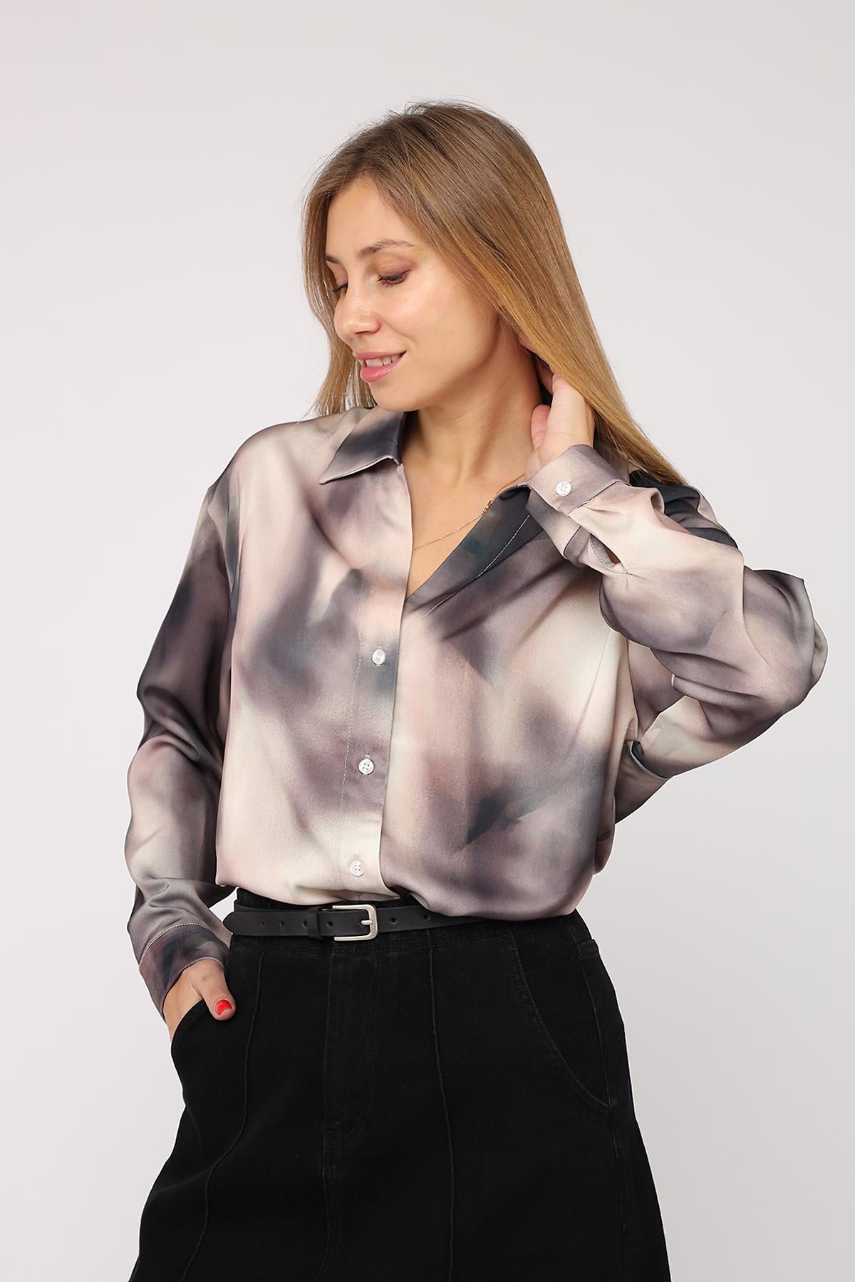 Рубашка женская с длинным рукавом Yuki ЦБ-00285490 р. 50 Серый (35964891)