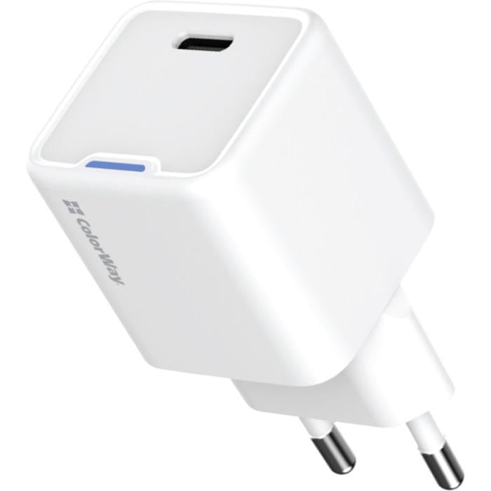 Зарядное устройство сетевое ColorWay GaN Mini CW-CHS052PD-WT 25W USB-C PD 3.0/QC 4.0 PPS White