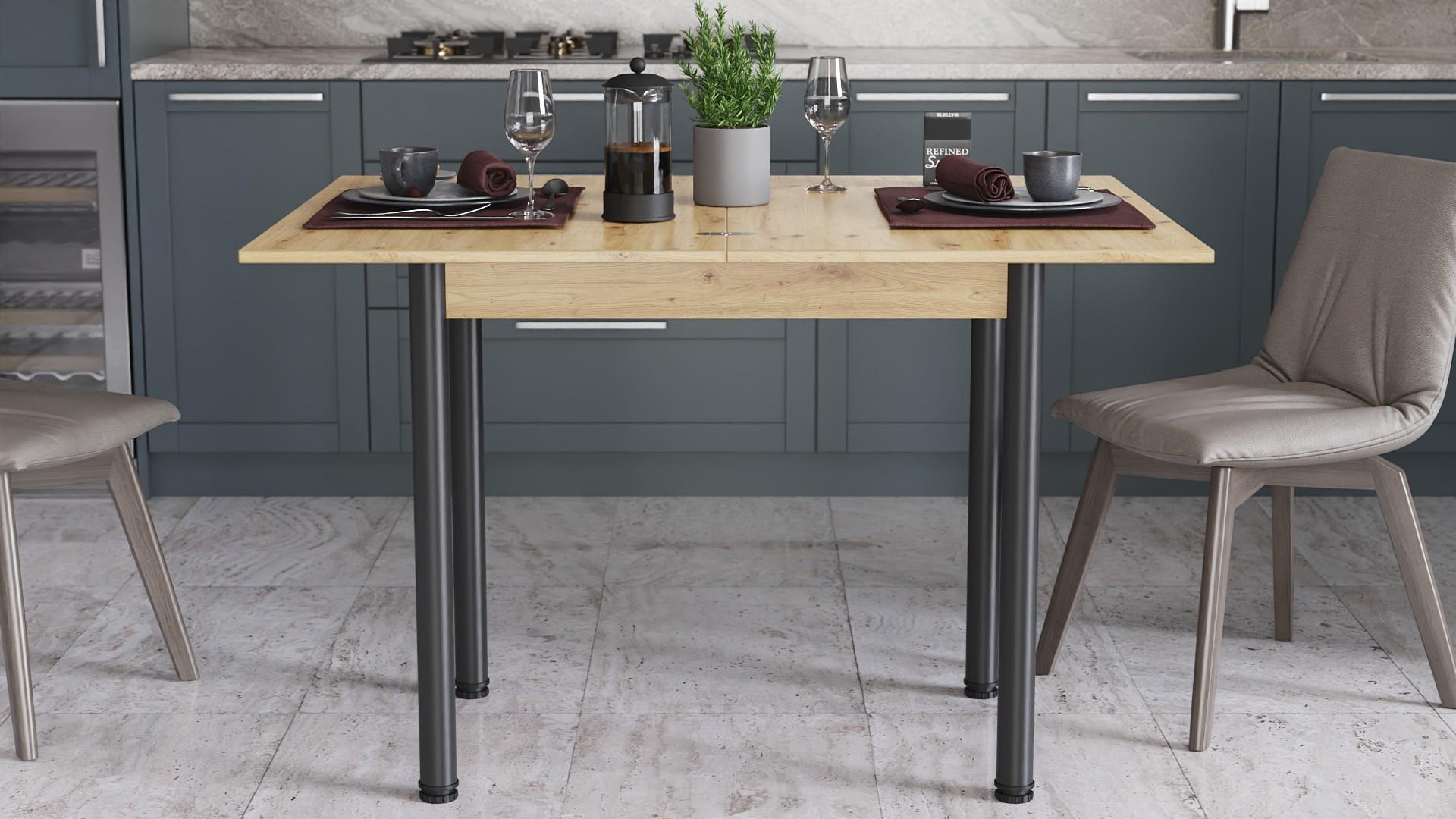 Обеденный стол-трансформер Ferrum-decor Берта металл/ДСП 16 мм 750x1200x900 мм Черный/Дуб Артизан (FRD-105176)