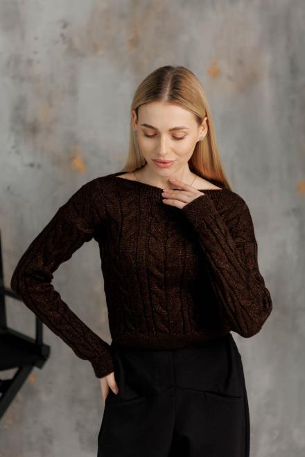 Джемпер-кроп вязаный ART KNIT Асоль с люрексом S/M Шоколадный/Золотой (43580)