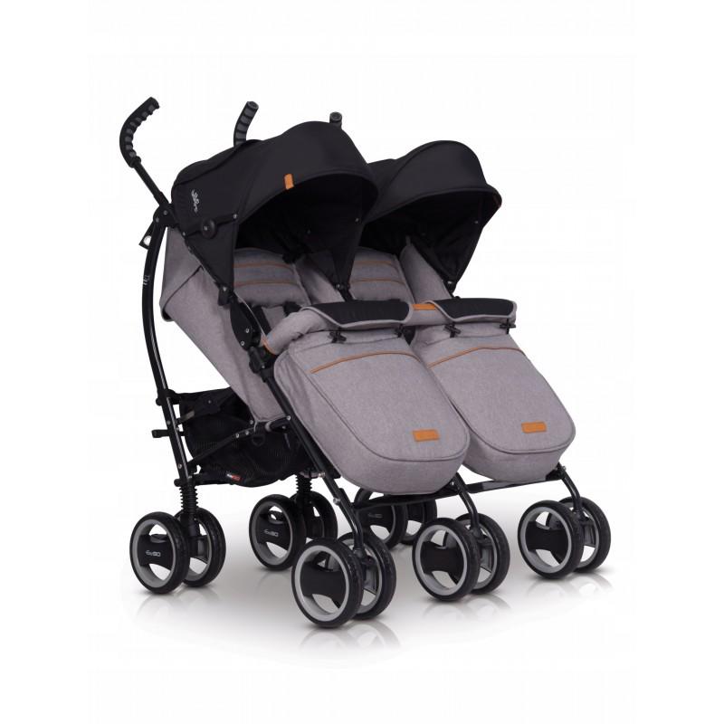 Коляска прогулочная для двойни EasyGo Duo Comfort Grey fox 2 чехла на ножки и дождевик - фото 2