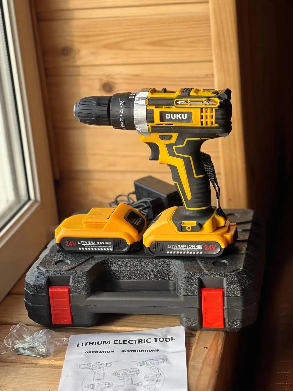 Шурупокрут акумуляторний DUKU з набором біт/свердел/інструментів і насадками в кейсі з 2-ма акумуляторами 24V 5Ah - фото 10 Шурупокрут акумуляторний DUKU з набором біт/свердел/інструментів і насадками в кейсі з 2-ма акумуляторами 24V 5Ah - фото 10