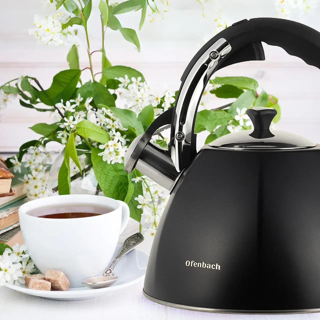 Чайник із свистком та ручкою з покриттям soft touch Ofenbach KM-100308 із нержавіючої сталі 3,2 л Чорний (150-84-100308) - фото 11 Чайник із свистком та ручкою з покриттям soft touch Ofenbach KM-100308 із нержавіючої сталі 3,2 л Чорний (150-84-100308) - фото 11