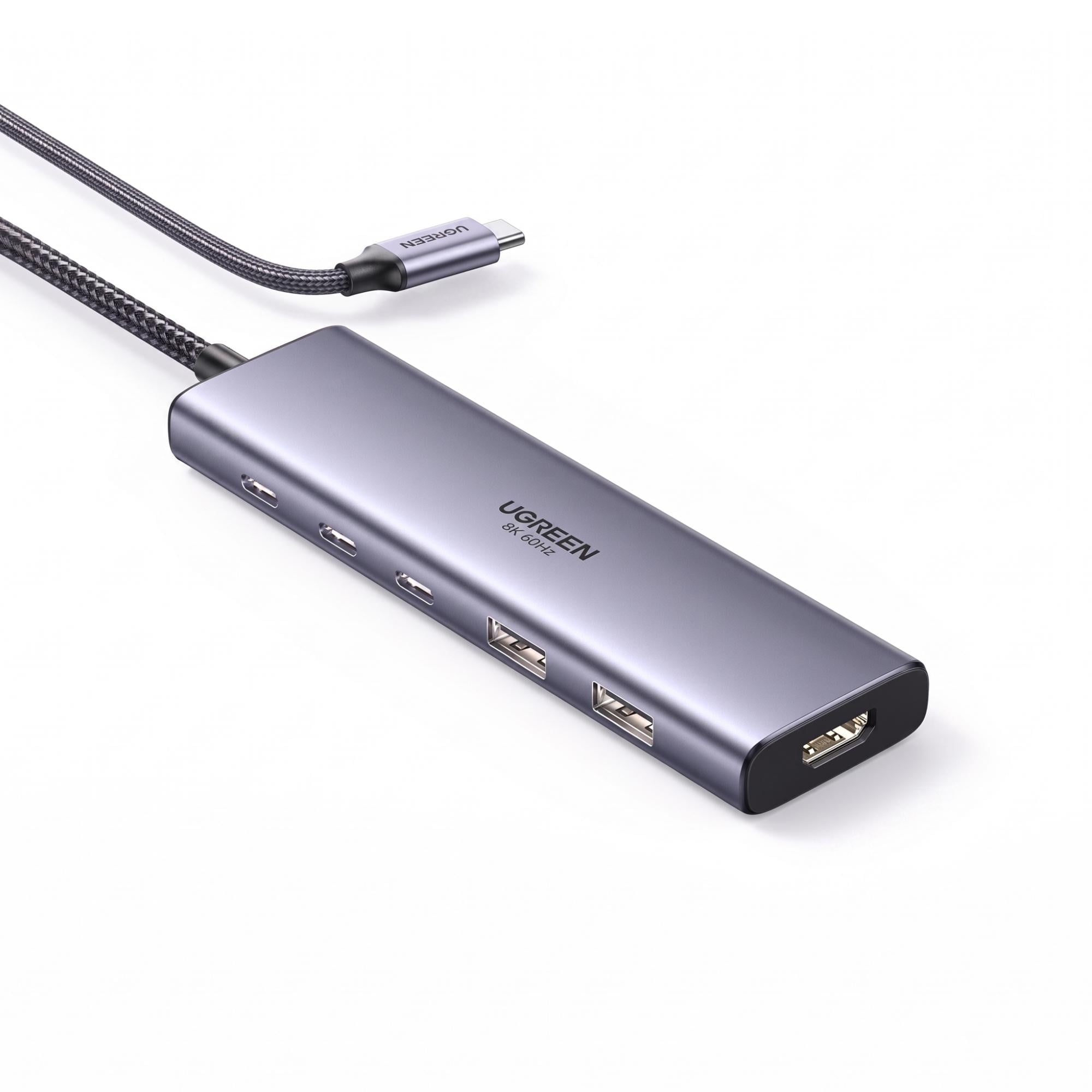 Док-станция UGREEN CM500 6в1 с 4 порта USB/2 USB-A /2 USB-C/HDMI до 100 Вт Серый (25102)