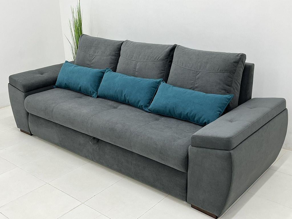 Диван ортопедический раскладной Бостон Вуди ЛДСП/дерево/ткань Темно-серый