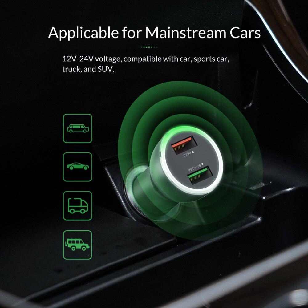 Зарядний пристрій автомобільний Orico й 2x USB 30W 3A USB-A Quick Charge 3.0 QC3.0 алюмінієвий Сірий (ORICO-UPF-Q2-GY-BP) - фото 2 Зарядний пристрій автомобільний Orico й 2x USB 30W 3A USB-A Quick Charge 3.0 QC3.0 алюмінієвий Сірий (ORICO-UPF-Q2-GY-BP) - фото 2