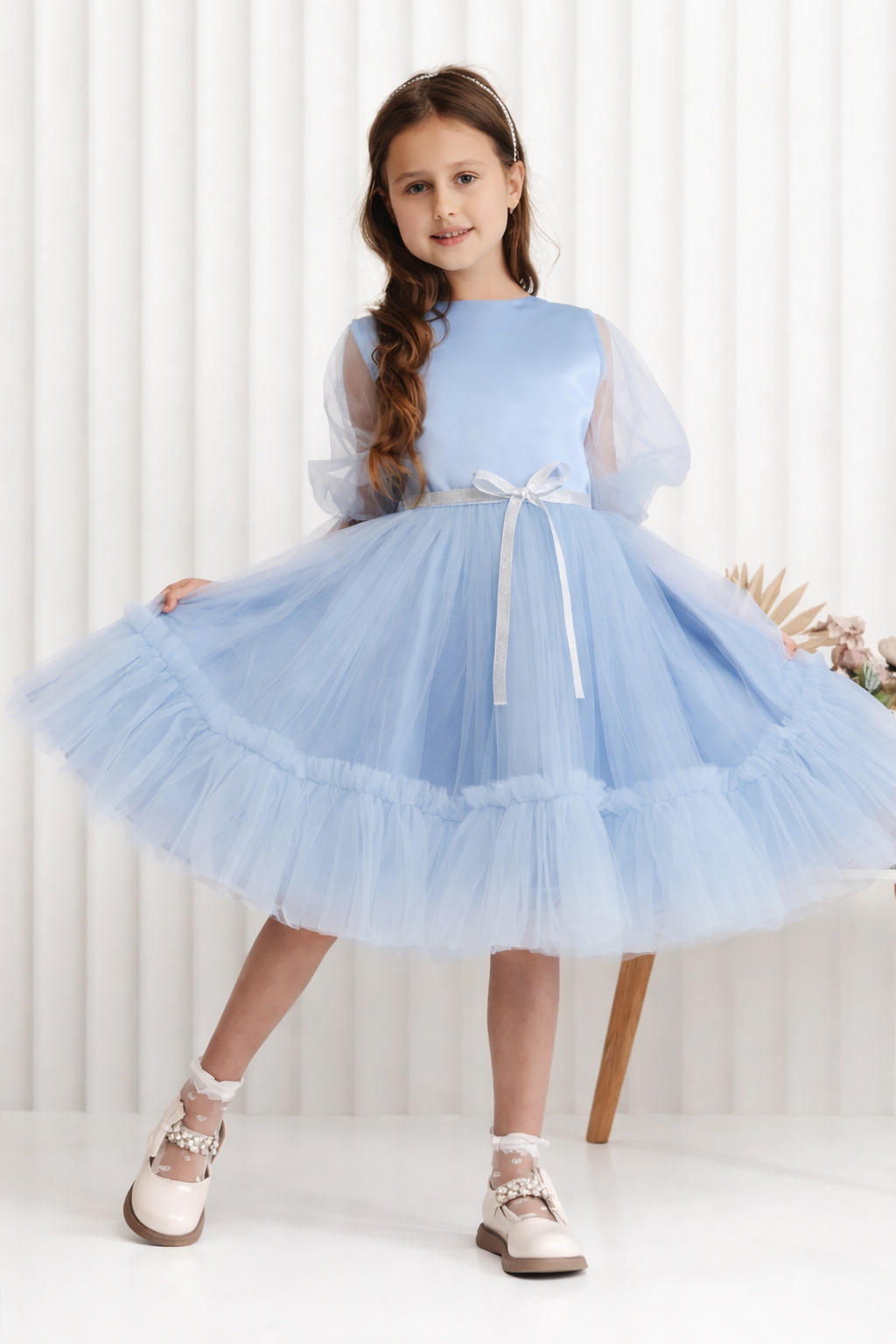 Платье праздничное для девочки 134 см Голубой (2526088758)
