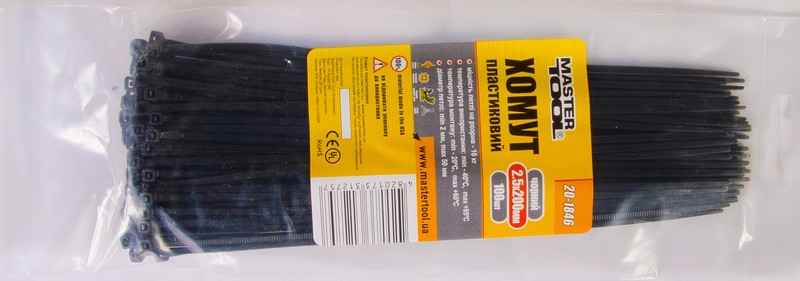 Хомут пластиковый MasterTool 2,5х200 мм 100 шт. Черный (20-1846)