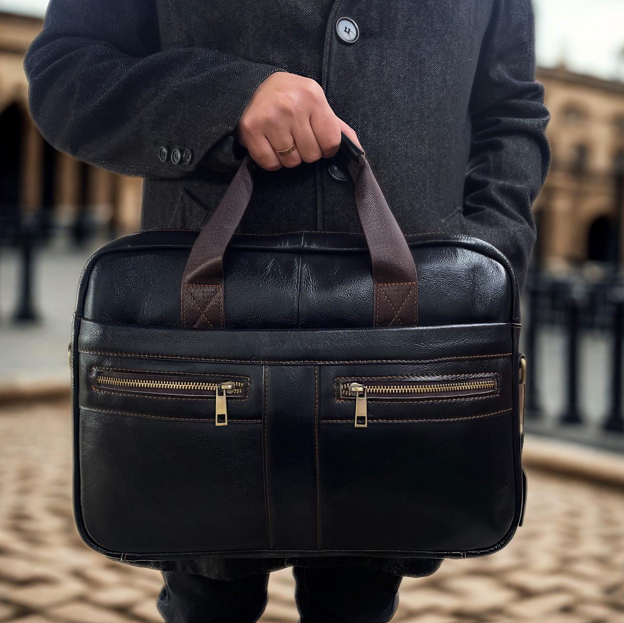 Портфель чоловічий Lorian з натуральної шкіри з регульованим плечовим ременем Темна кава (LR 252019-darkcoffee) - фото 2 Портфель чоловічий Lorian з натуральної шкіри з регульованим плечовим ременем Темна кава (LR 252019-darkcoffee) - фото 2