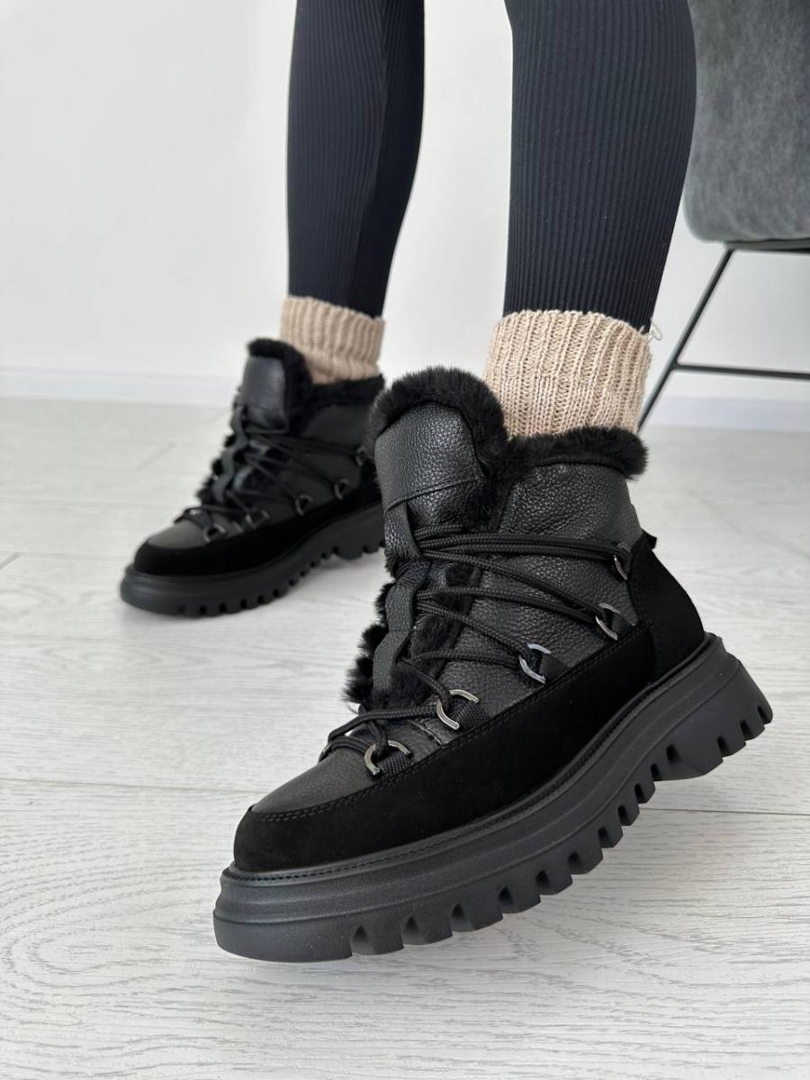 Ботинки женские кожа флотар со вставкой замши зимние р. 41 Черный (6207-1з/41)