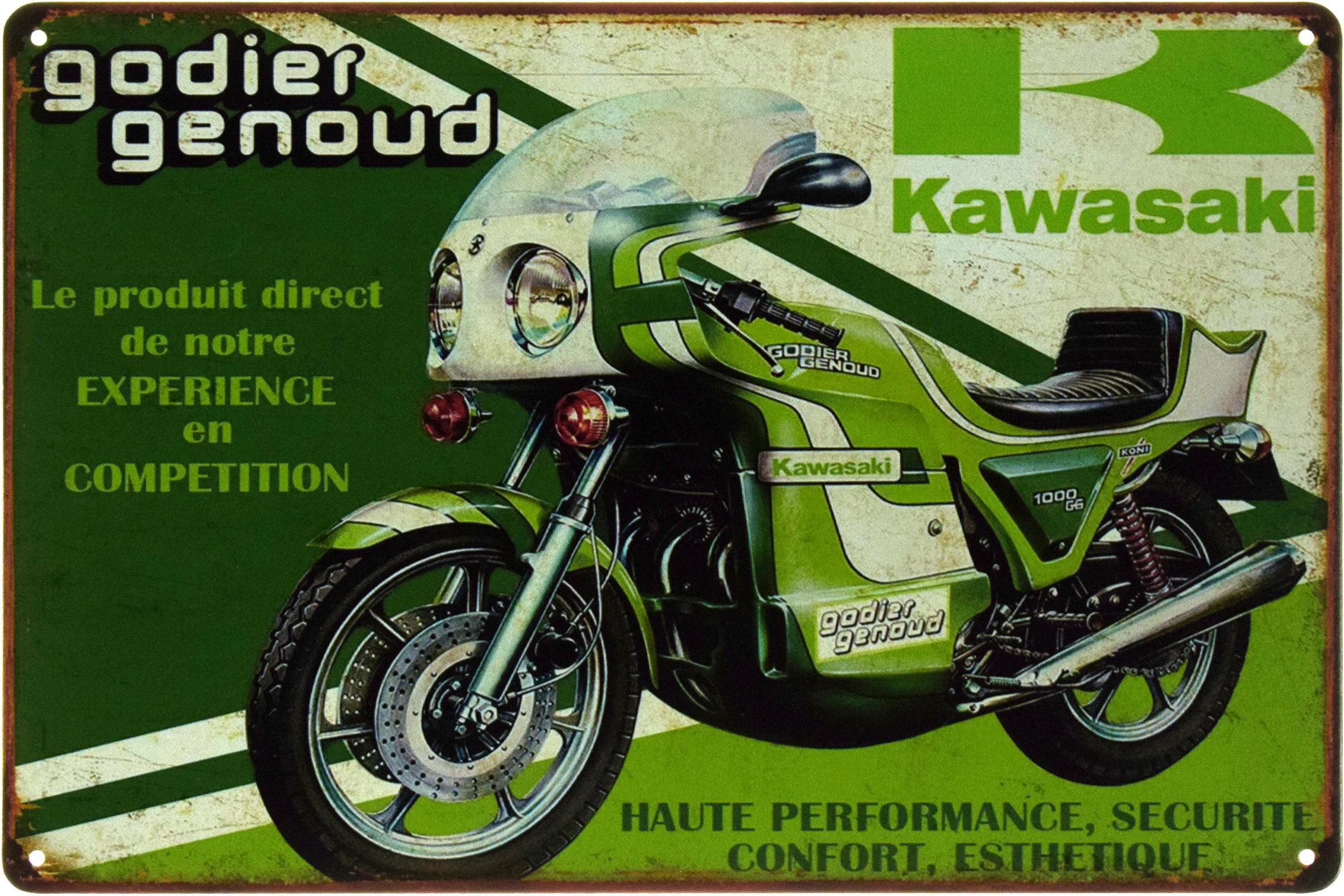 Металлическая табличка Kawasaki 1000 GG Godier Genoud 20x30 см