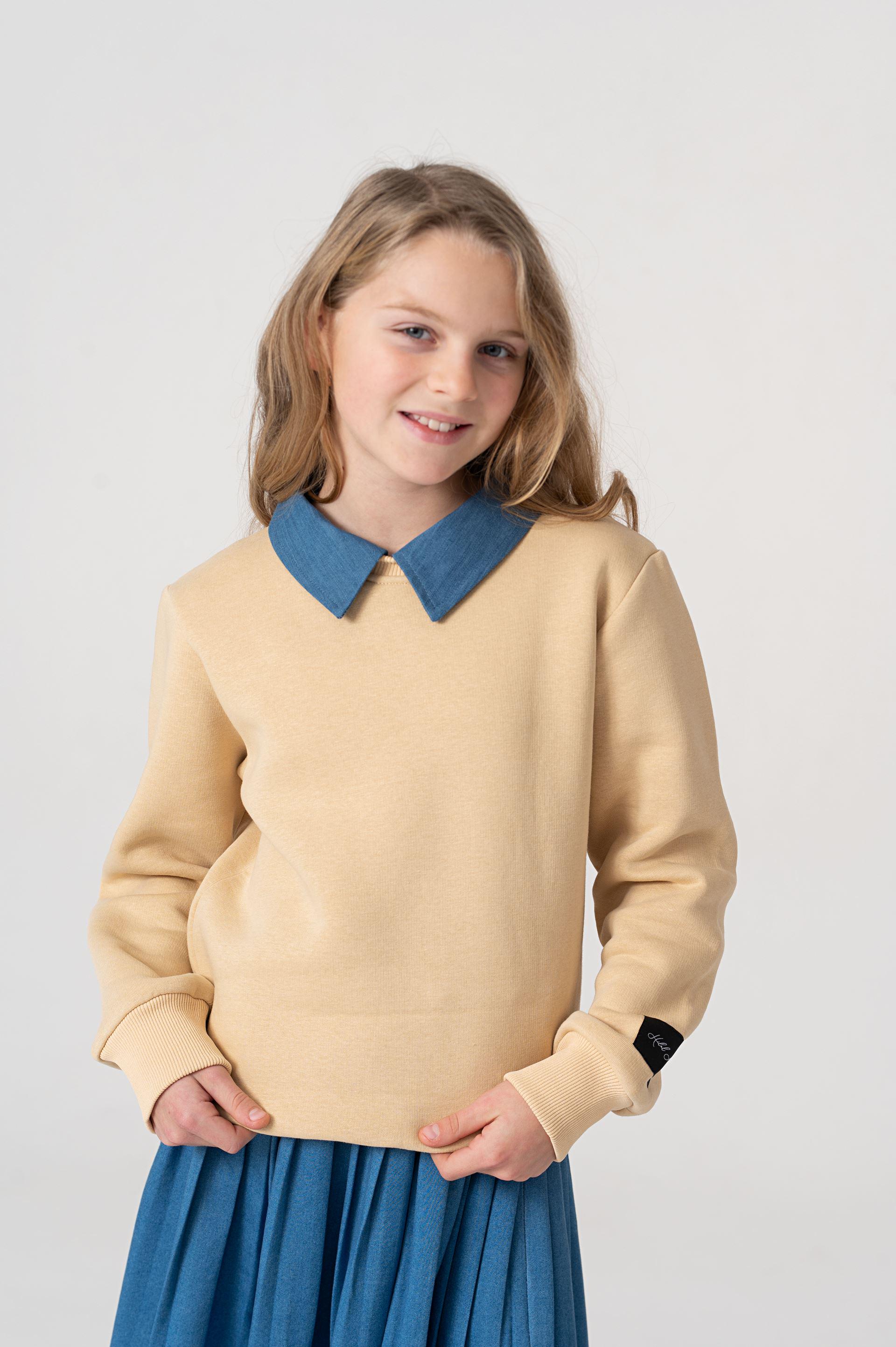 Костюм із світшотом на флісі та джинсовою спідницею Yumster YN.22.25.003 134 см Бежевий/Синій - фото 6