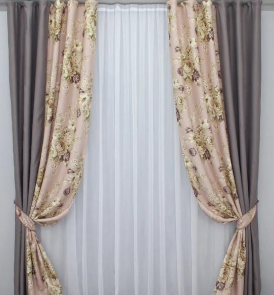 Шторы комбинированные блекаут 1,5х2,7 м 2 шт. Темное какао/Шоколадный (014дк/10-505)