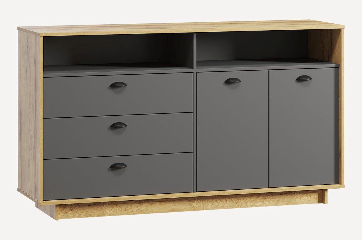 Тумба-комод Moreli Kuba FK-0002 с ящиками и дверцей 1580х900х450 мм Дуб аппалачи/Антрацитовый (fk-0002-app-ant)