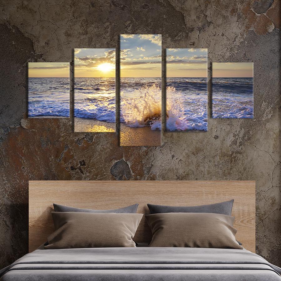 Модульна картина з 5 частин Красива хвиля на морському пляжі 112x54 см (422-52)