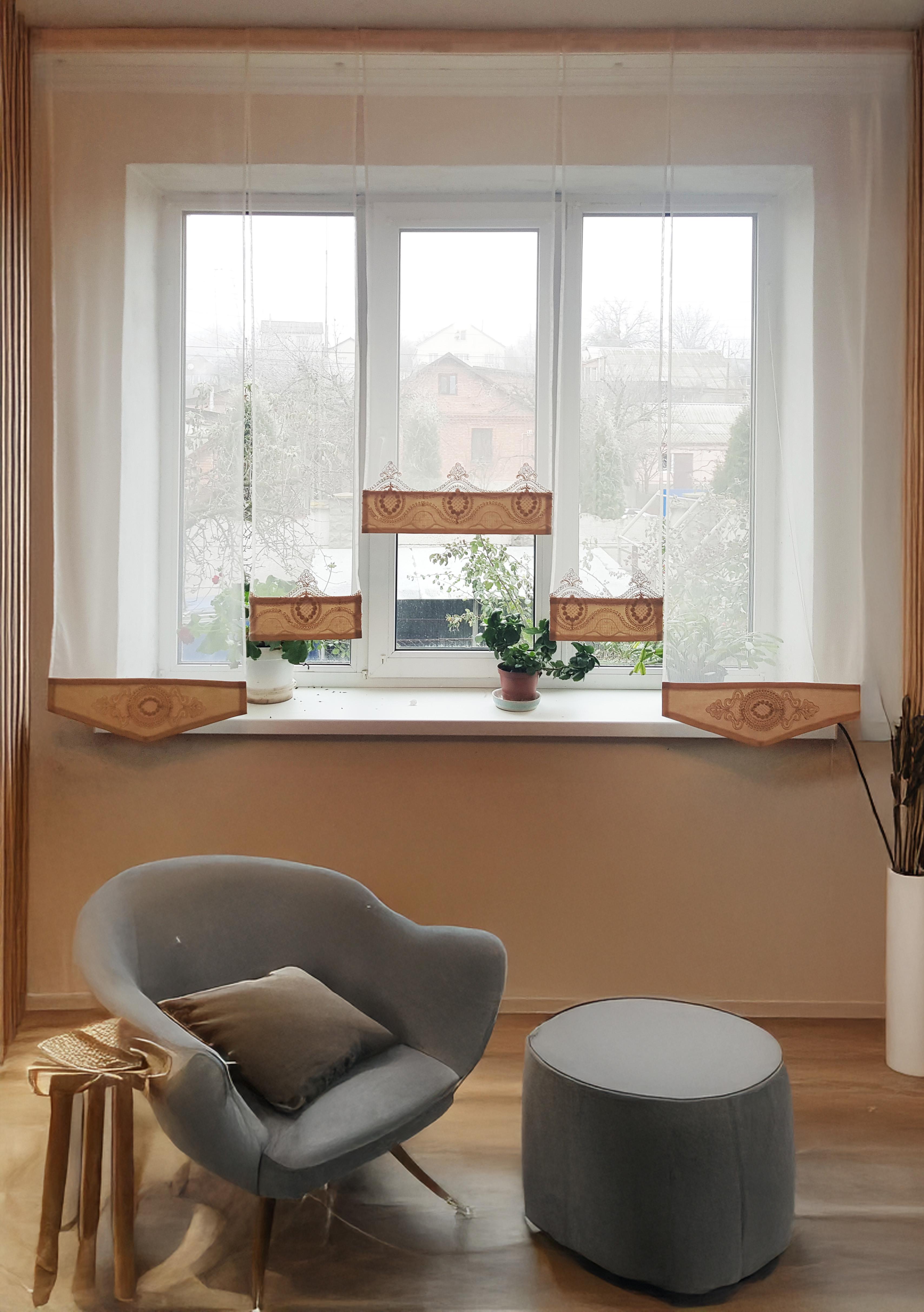 Комплект панельных занавесок Firanka Damask карниз 195 см 5 шт. Молочный с бежевым (21_3п)