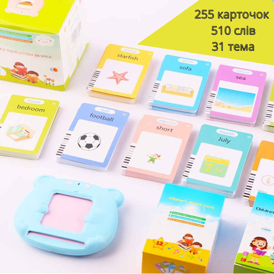 Навчальні картки для вивчення англійської мови Puzzle Cards 255 карток 510 слів на акамуляторі Блакитний - фото 4