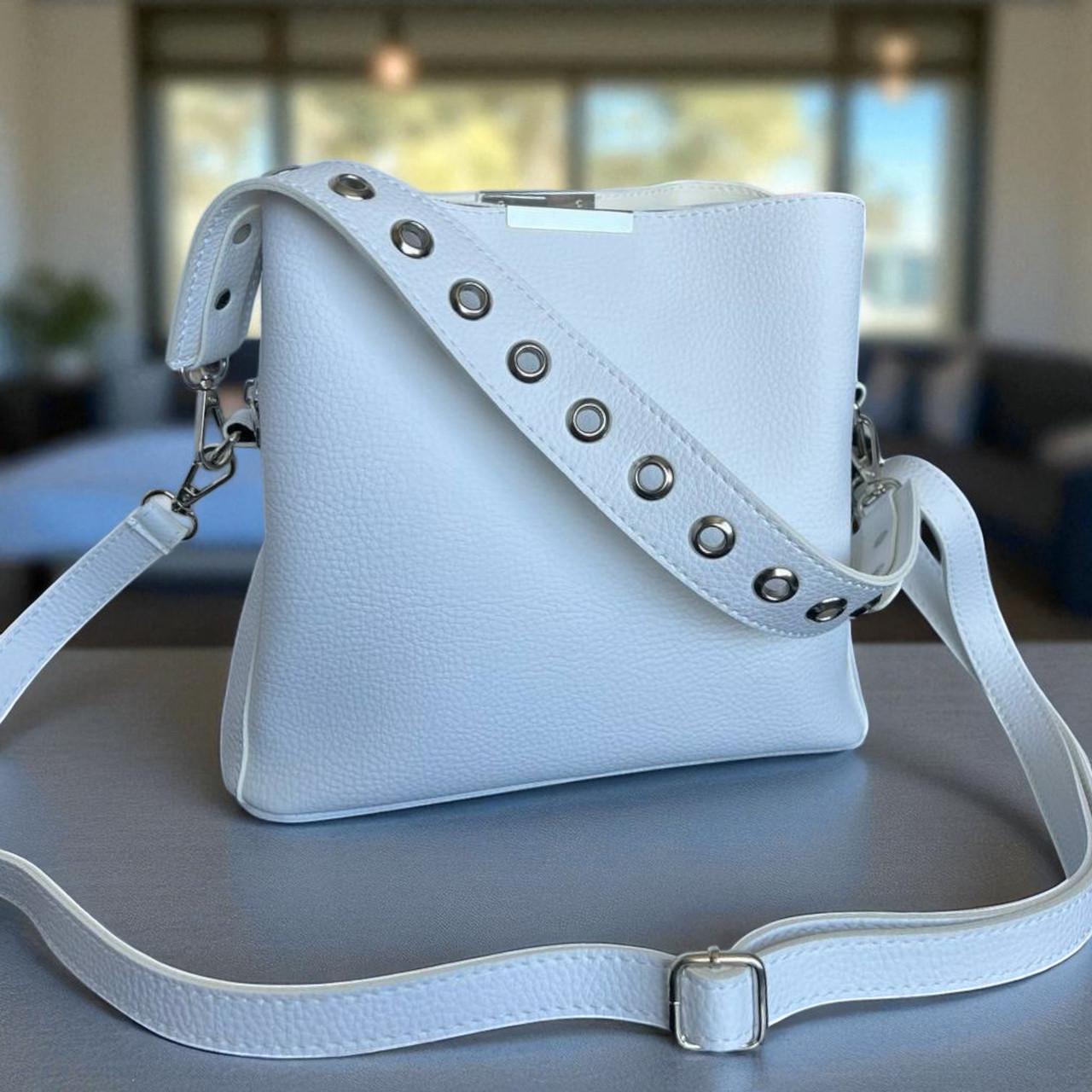 Сумка женская через плечо кросс-боди с двумя съемными ремнями из экокожи Белый - фото 1 Сумка женская через плечо кросс-боди с двумя съемными ремнями из экокожи Белый - фото 1