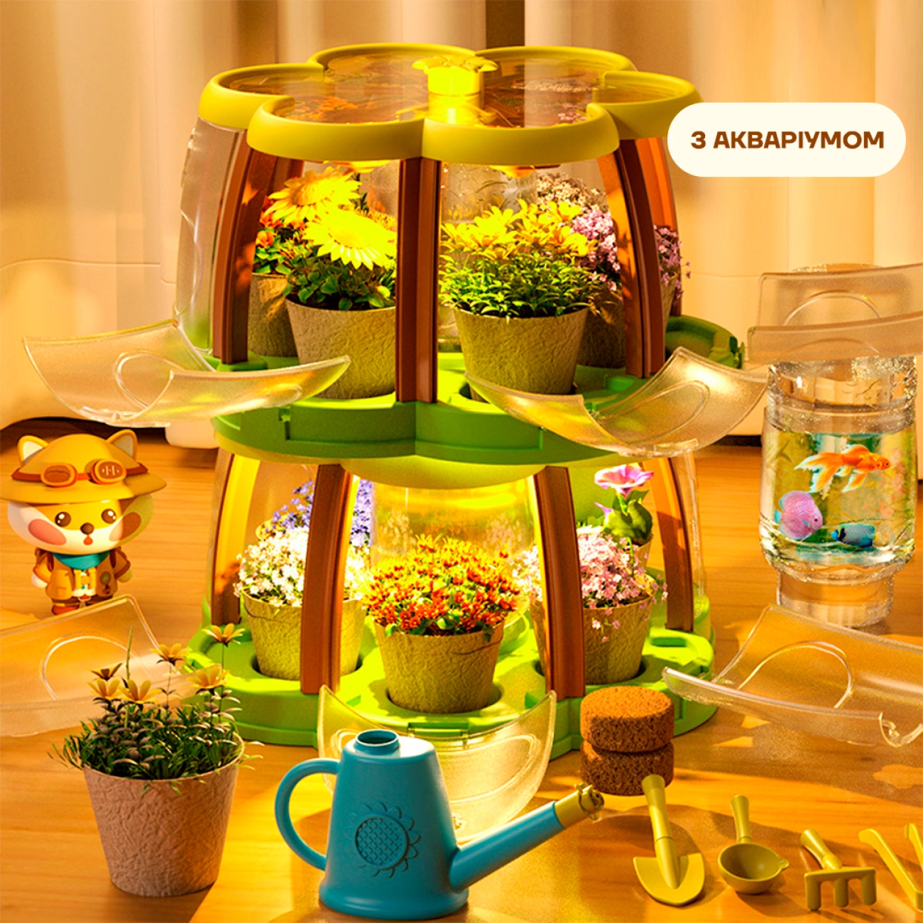Детский комплект для выращивания растений "Маленький садовник" с двухэтажной мини-теплицей и аквариумом - фото 4