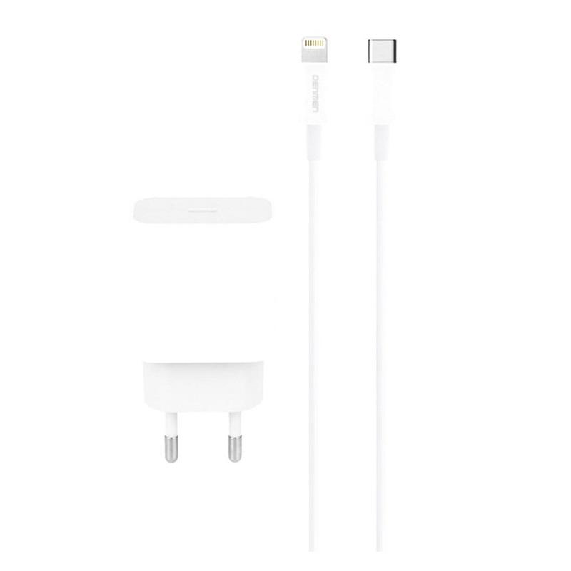 Зарядное устройство сетевое Denmen DC06 USB-C PD QC 3.0 20 Вт White с кабелем Lightning (DM-DC06L-WH)