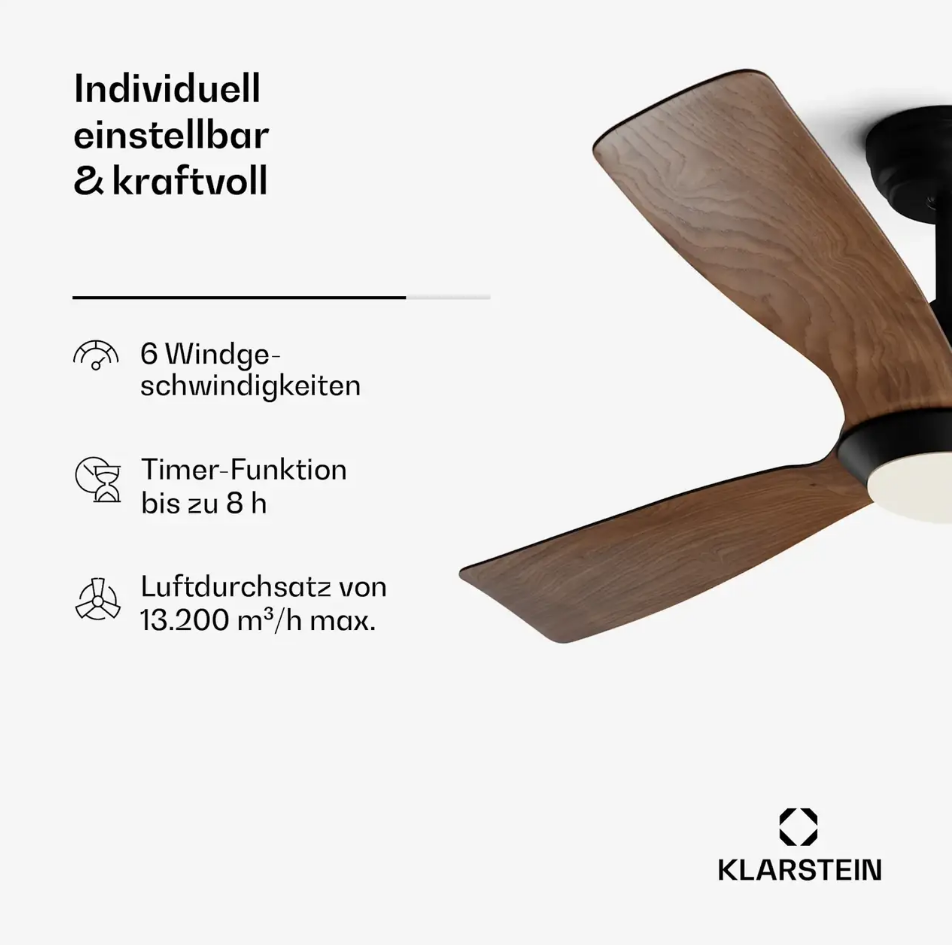 Вентилятор умный потолочный KLARSTEIN Fiji Flow для дома офиса 132 см (10046092) - фото 3 Вентилятор умный потолочный KLARSTEIN Fiji Flow для дома офиса 132 см (10046092) - фото 3