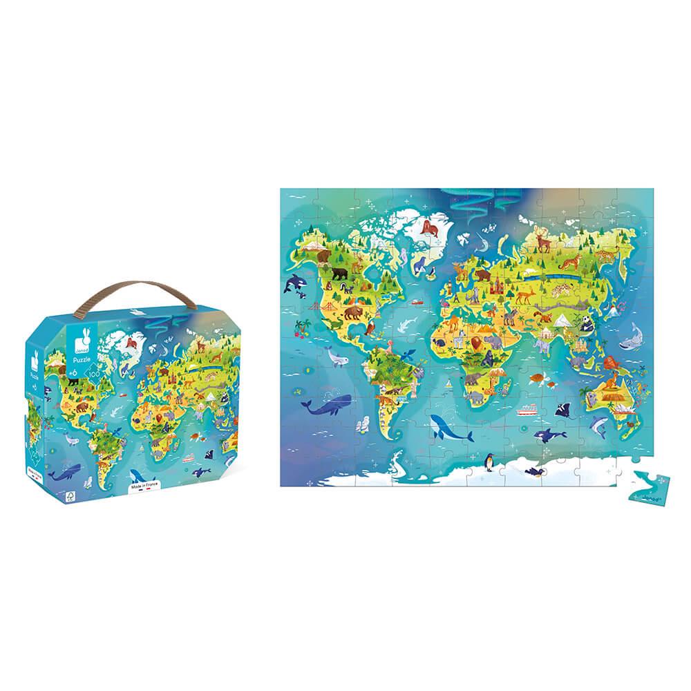 Пазл Janod Карта мира 100 элементов 50х40 см (J02607) - фото 3 Пазл Janod Карта мира 100 элементов 50х40 см (J02607) - фото 3