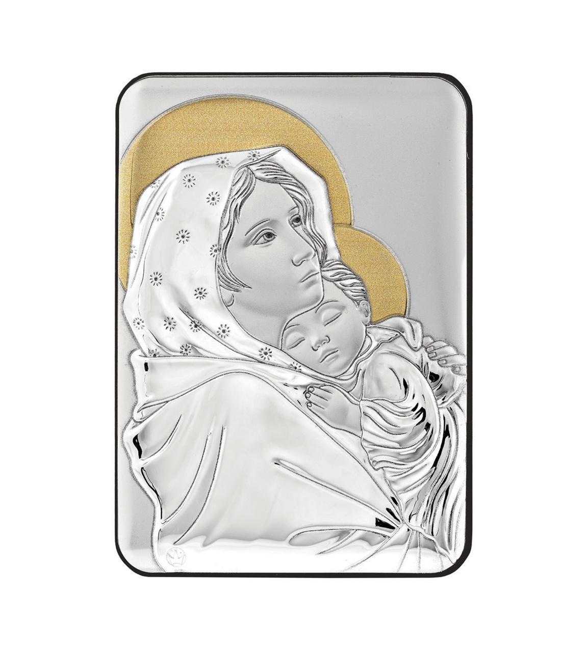 Срібна ікона Богородиця з немовлям позолота 7х10 см