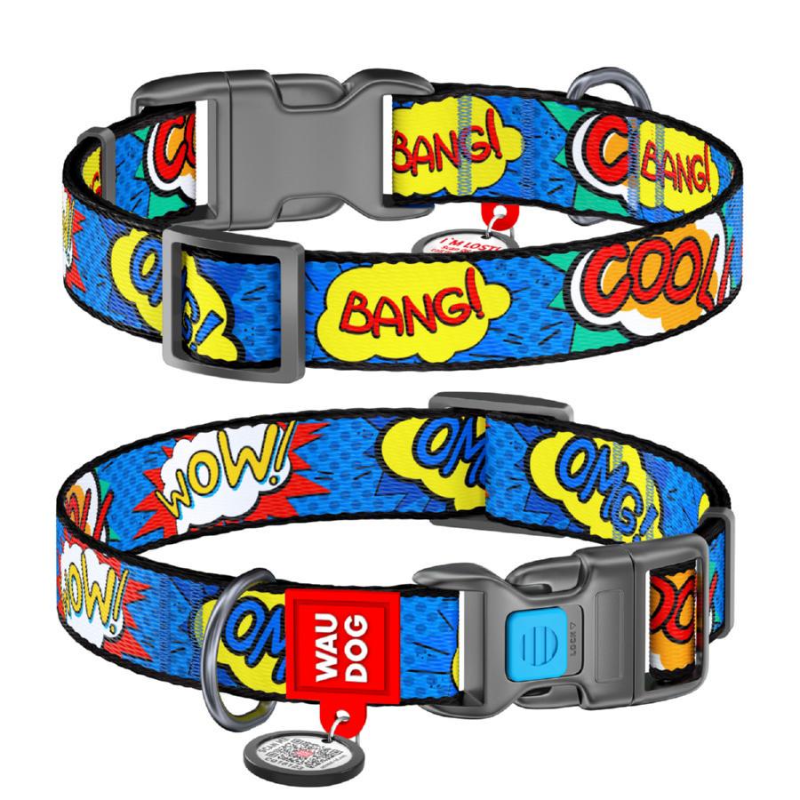 Ошейник для собак нейлоновый Waudog Nylon ВАУ с QR паспортом пластиковый фастекс L 25 мм 31-49 см