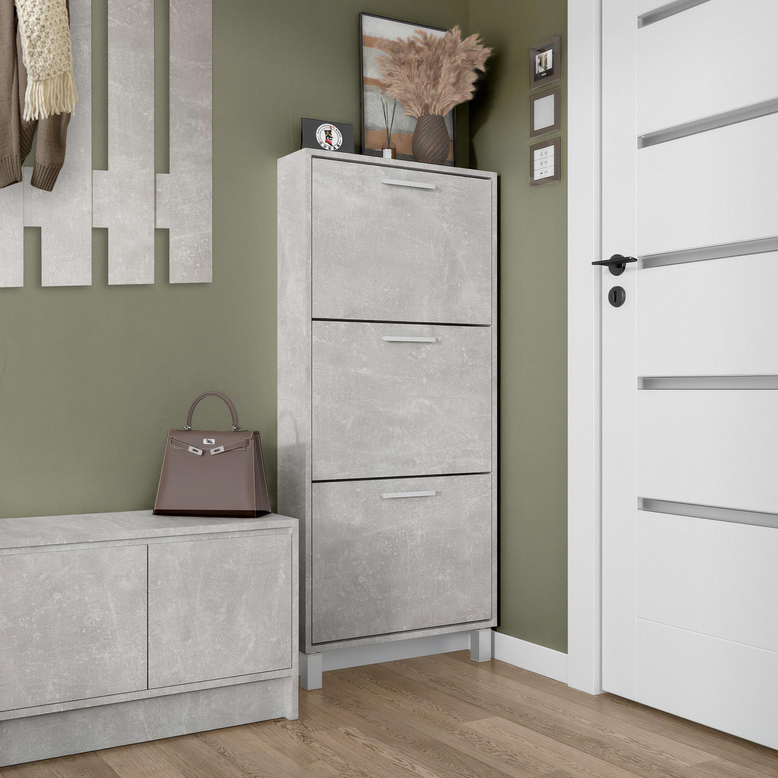 Тумба для взуття на 3 шухляди F-160 590х160х1350 мм Бетон - фото 1