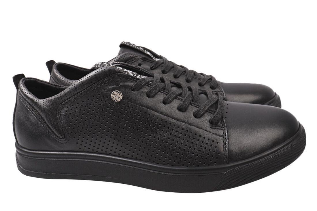 Кеды мужские Belvas из кожи на низком ходу на шнуровке р. 45 Черный (37-21LTCP)