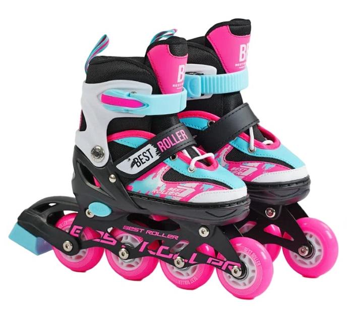 Коньки роликовые Best Roller PU колеса светящиеся 17-18,5 см р. 30-33 Pink (151219)
