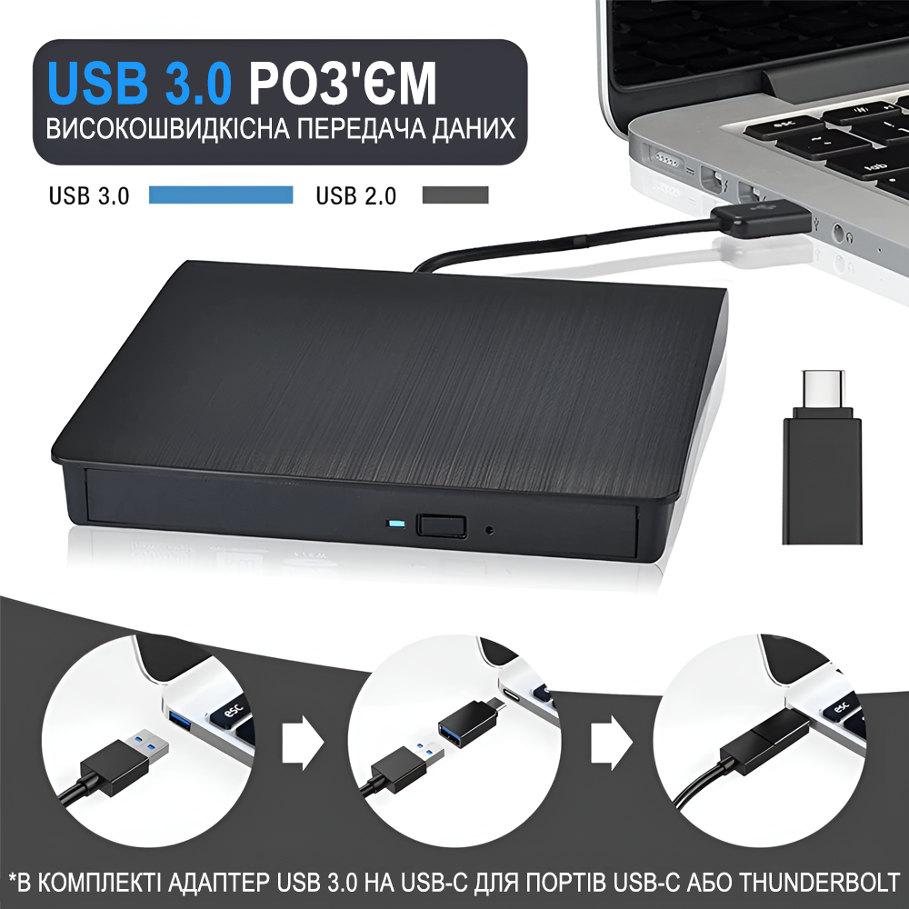 Дископривод внешний оптический Addap USB 3.0+ Type-C EDB-02 - фото 9