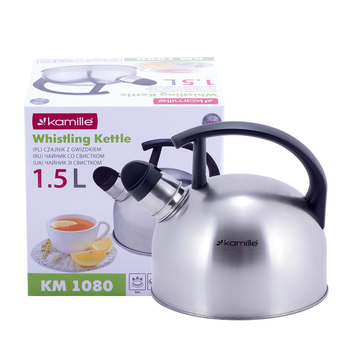 Чайник Kamille KM-1080 из нержавеющей стали со свистком 1,5 л (1705743956)