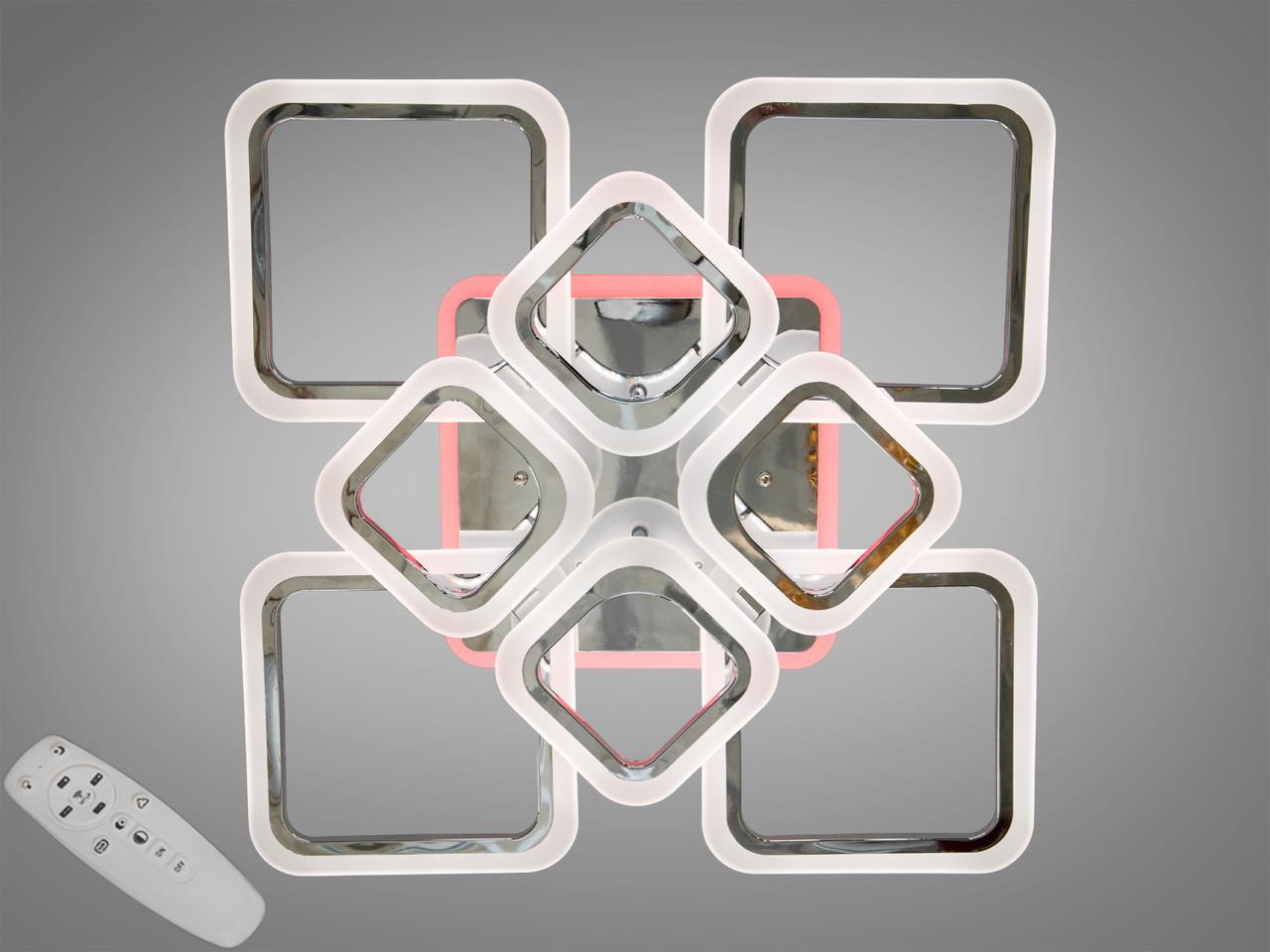 Люстра LED EcoLed с диммером и цветной подсветкой 145W HA8060/4+4HR 3col dim Хром/Серебрянный