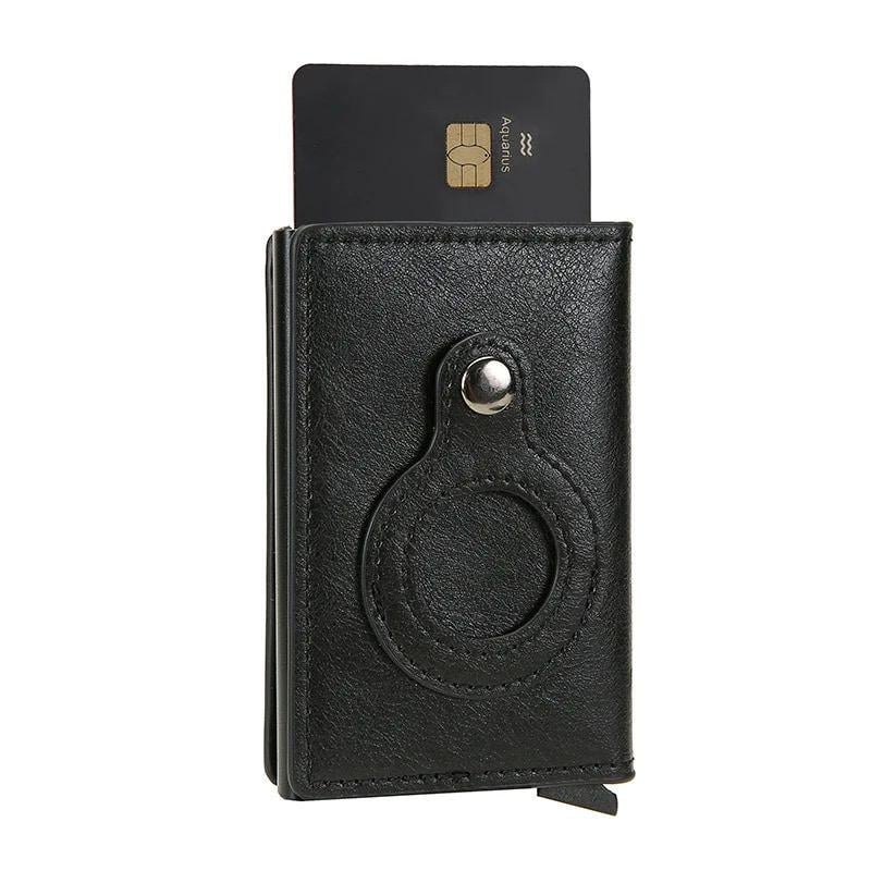 Картхолдер-кошелек кожаный для карточек и денег с RFID-защитой и отделом для Apple AirTag Черный (719114757301)
