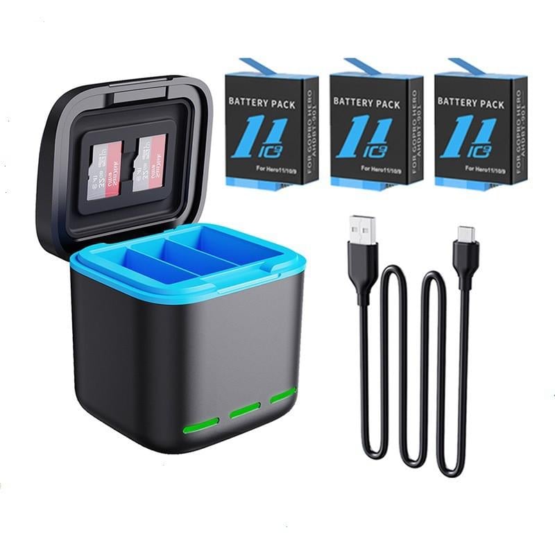 Комплект пристрій зарядний на 3 акумулятори та 3 акумулятори GoPro Hero 9 10 11 12 (PPZ1098)