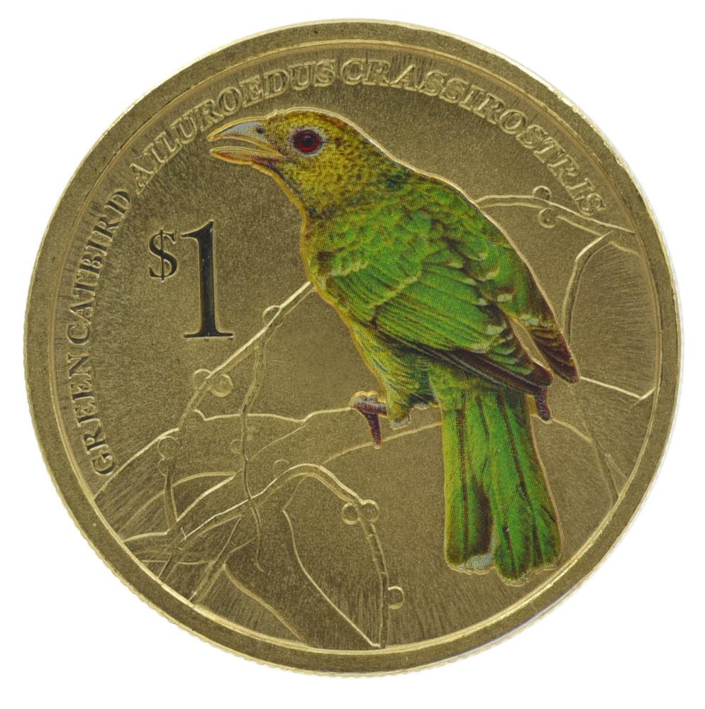 Колекційна монета Тувалу 1 долар 2013 UNC Птах-Зелений котячий птах (М25001)