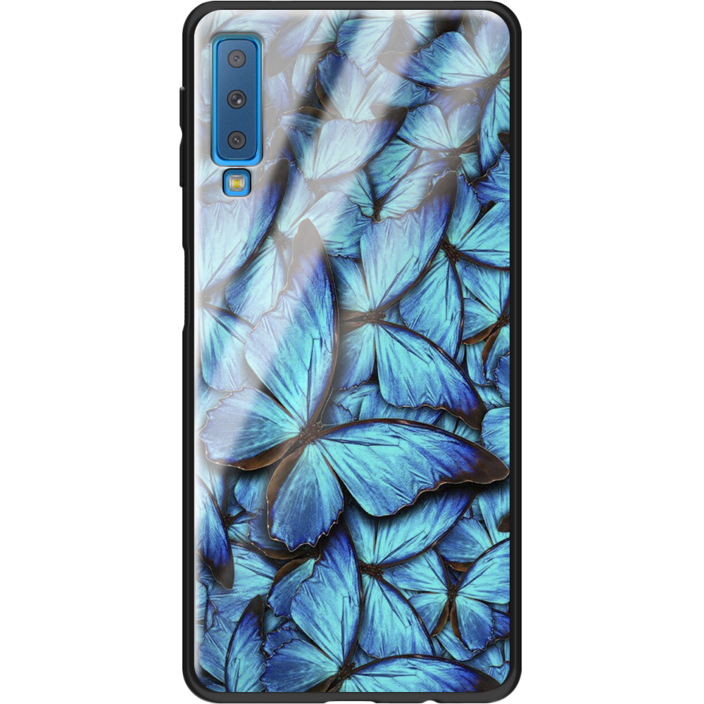 Чохол Boxface Samsung A750 Galaxy A7 2018 Лазурні Метелики Чорний силікон зі склом (35481-up1550-37741)