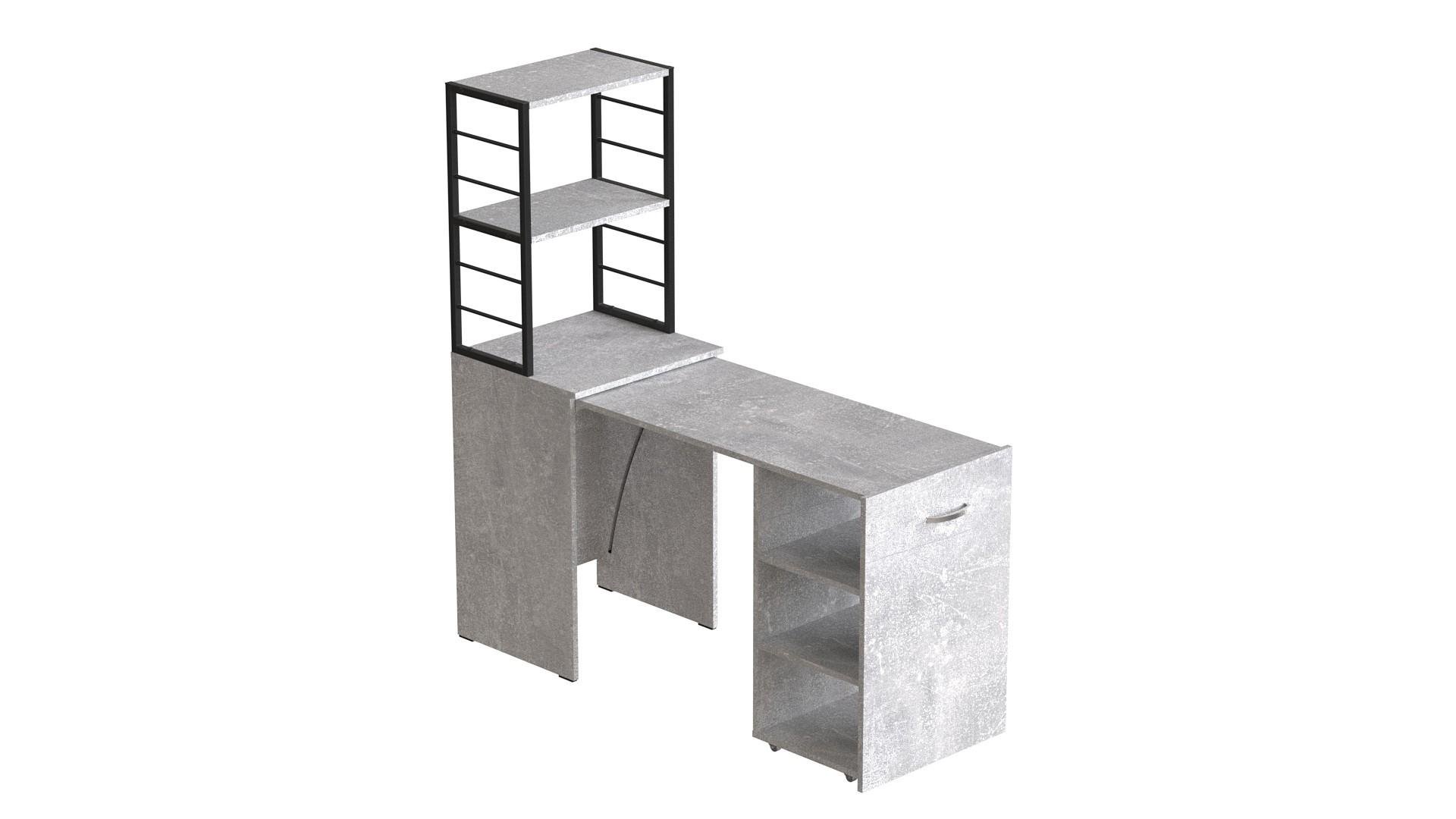 Стіл-тумба трансформер Ferrum-decor Смарт 4/1 з етажеркою метал/ДСП 16 мм 1430x1450x500 мм Чорний/Бетон (FRD-105129) - фото 5 Стіл-тумба трансформер Ferrum-decor Смарт 4/1 з етажеркою метал/ДСП 16 мм 1430x1450x500 мм Чорний/Бетон (FRD-105129) - фото 5